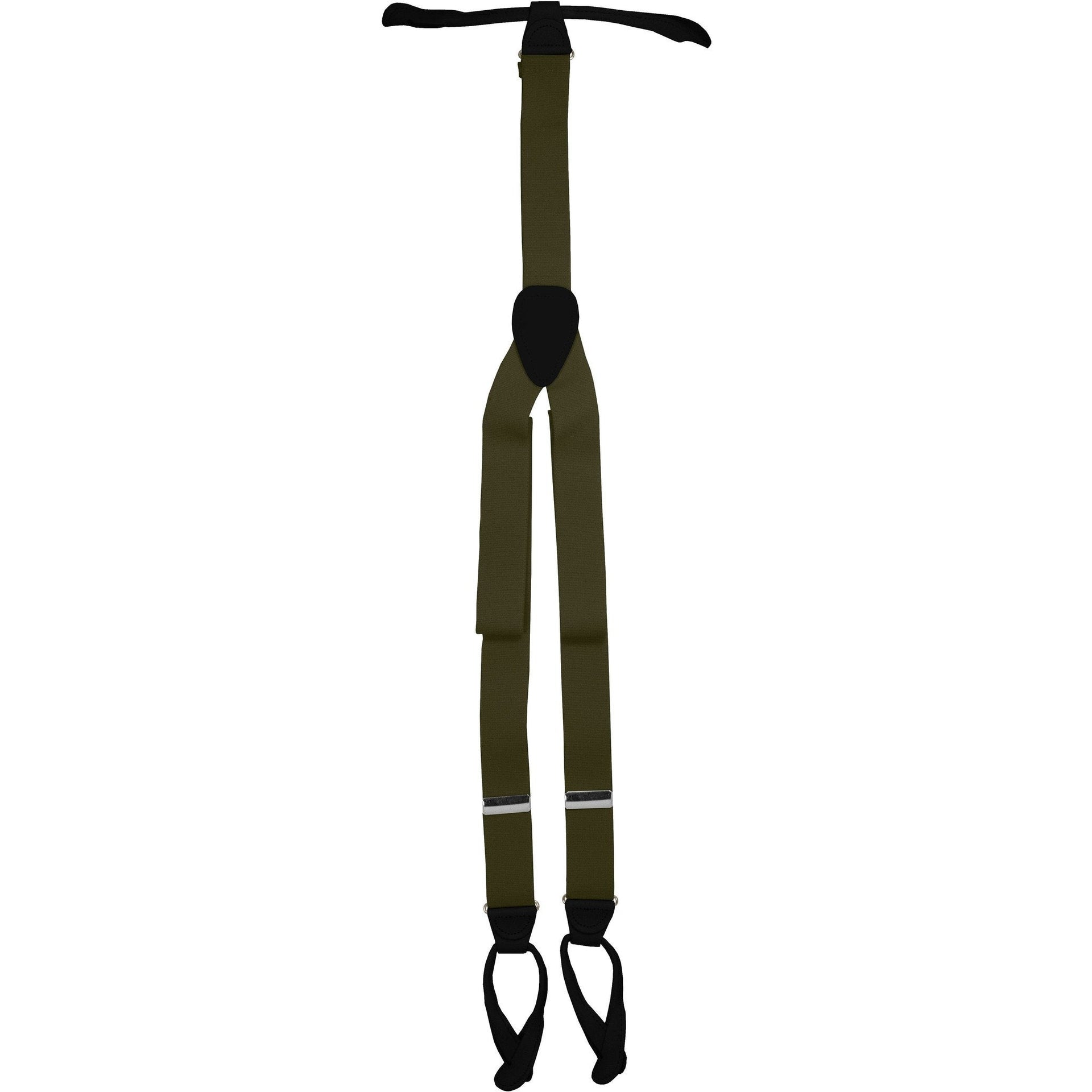 Solid Button End Suspenders with Gold or Silver Hardware in a Box by Vittorio Farina (SUSP_BE_SILVER_OLIVE) for Independent Retail Stores by Dubal Brothers