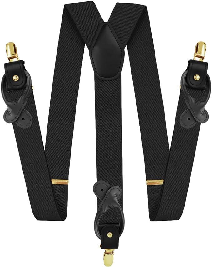 Solid Convertible Suspenders with Gold or Silver Hardware in a Box by Vittorio Farina (SUSP - CONV - GC_BLACK) for Independent Retail Stores by Dubal Brothers