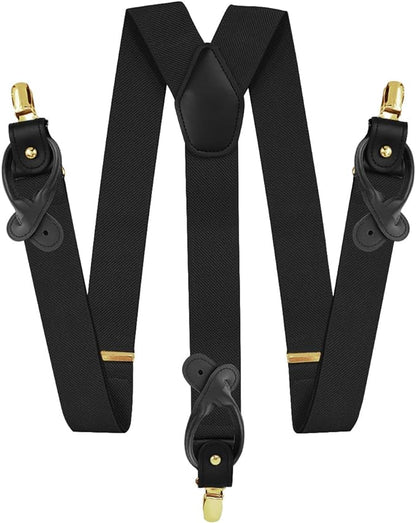 Solid Convertible Suspenders with Gold or Silver Hardware in a Box by Vittorio Farina (SUSP - CONV - GC_BLACK) for Independent Retail Stores by Dubal Brothers