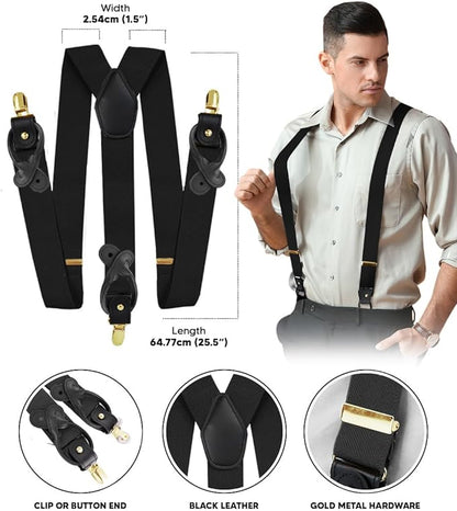 Solid Convertible Suspenders with Gold or Silver Hardware in a Box by Vittorio Farina (SUSP - CONV - GC_BLACK) for Independent Retail Stores by Dubal Brothers