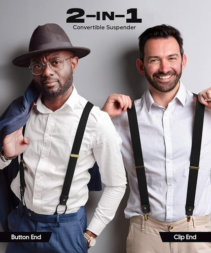 Solid Convertible Suspenders with Gold or Silver Hardware in a Box by Vittorio Farina (SUSP - CONV - GC_BLACK) for Independent Retail Stores by Dubal Brothers
