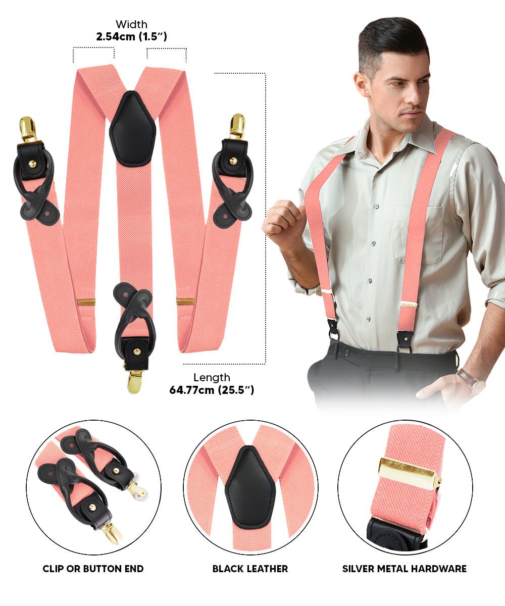 Solid Convertible Suspenders with Gold or Silver Hardware in a Box by Vittorio Farina (SUSP - CONV - GC_BLUSH) for Independent Retail Stores by Dubal Brothers