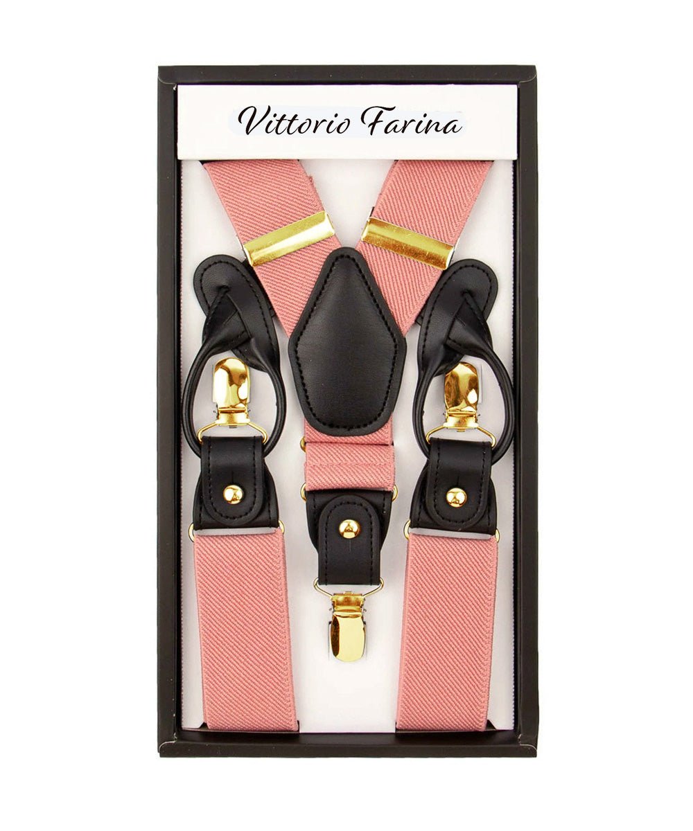 Solid Convertible Suspenders with Gold or Silver Hardware in a Box by Vittorio Farina (SUSP - CONV - GC_BLUSH) for Independent Retail Stores by Dubal Brothers