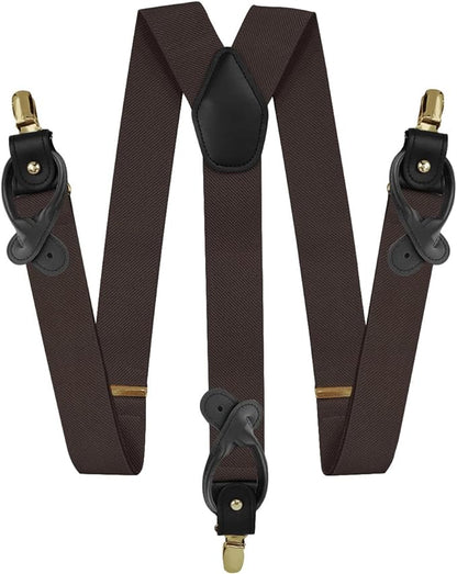 Solid Convertible Suspenders with Gold or Silver Hardware in a Box by Vittorio Farina (SUSP - CONV - GC_BROWN) for Independent Retail Stores by Dubal Brothers