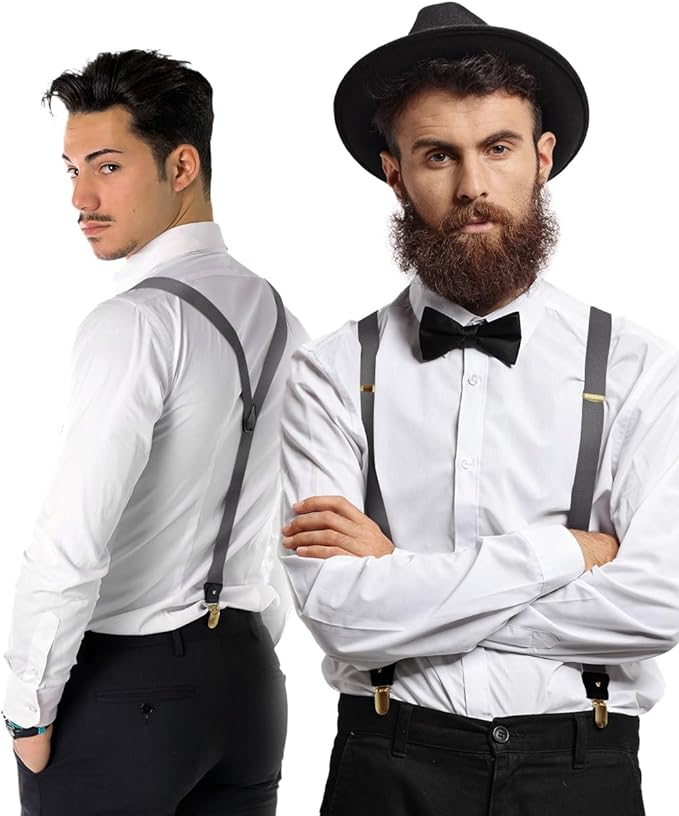 Solid Convertible Suspenders with Gold or Silver Hardware in a Box by Vittorio Farina (SUSP - CONV - GC_CHARCOAL) for Independent Retail Stores by Dubal Brothers