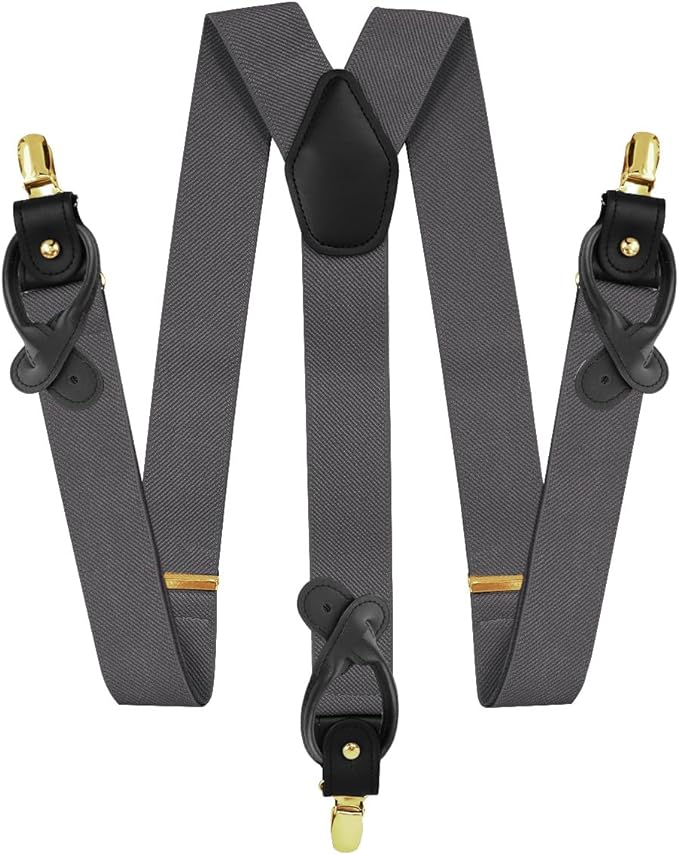 Solid Convertible Suspenders with Gold or Silver Hardware in a Box by Vittorio Farina (SUSP - CONV - GC_CHARCOAL) for Independent Retail Stores by Dubal Brothers