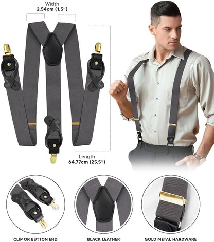 Solid Convertible Suspenders with Gold or Silver Hardware in a Box by Vittorio Farina (SUSP - CONV - GC_CHARCOAL) for Independent Retail Stores by Dubal Brothers