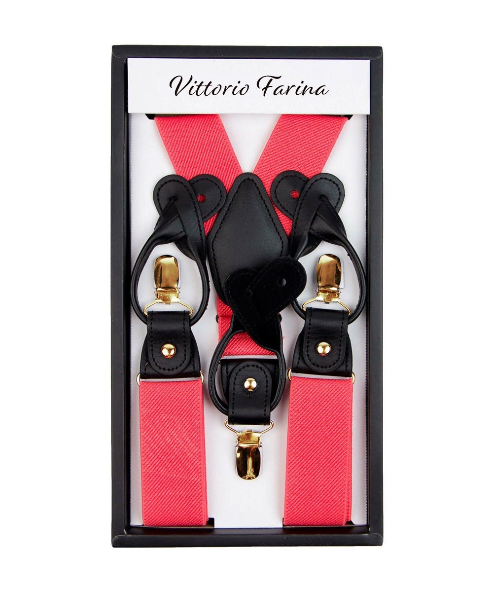 Solid Convertible Suspenders with Gold or Silver Hardware in a Box by Vittorio Farina (SUSP - CONV - GC_CORAL) for Independent Retail Stores by Dubal Brothers