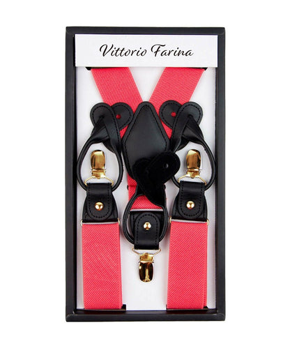 Solid Convertible Suspenders with Gold or Silver Hardware in a Box by Vittorio Farina (SUSP - CONV - GC_CORAL) for Independent Retail Stores by Dubal Brothers