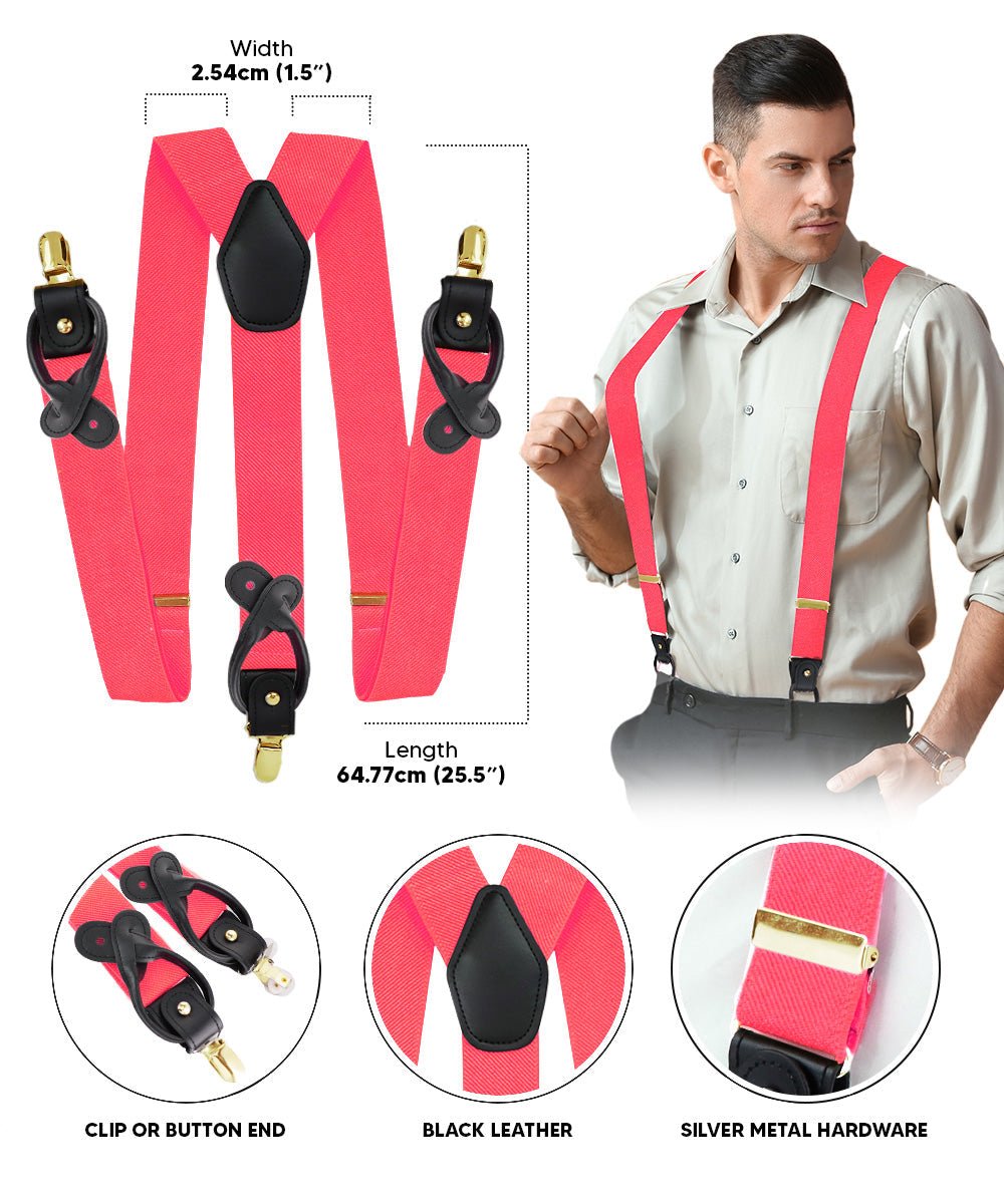 Solid Convertible Suspenders with Gold or Silver Hardware in a Box by Vittorio Farina (SUSP - CONV - GC_CORAL) for Independent Retail Stores by Dubal Brothers