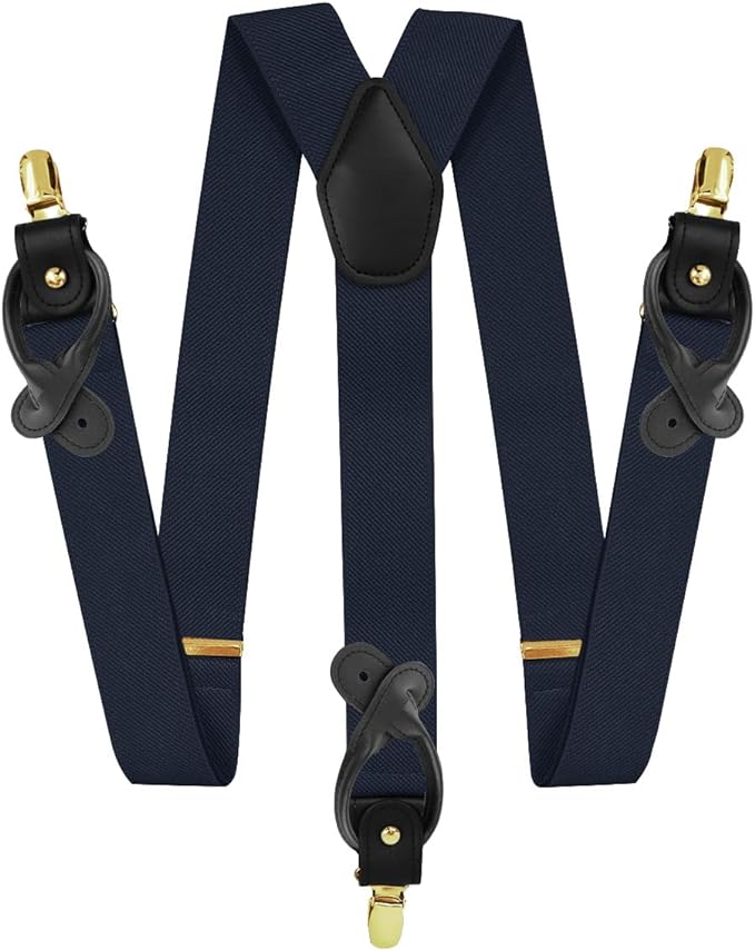 Solid Convertible Suspenders with Gold or Silver Hardware in a Box by Vittorio Farina (SUSP - CONV - GC_DARK - NAVY) for Independent Retail Stores by Dubal Brothers
