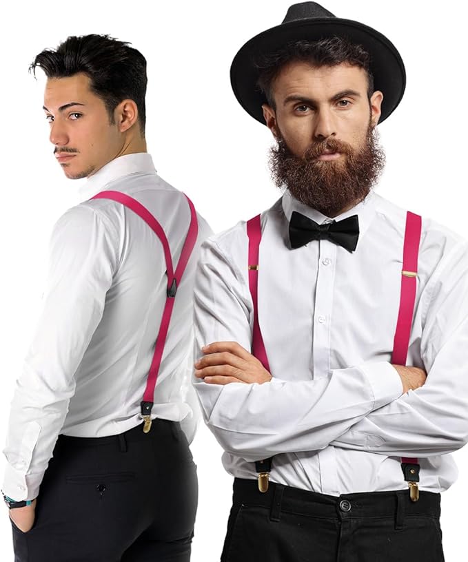 Solid Convertible Suspenders with Gold or Silver Hardware in a Box by Vittorio Farina (SUSP - CONV - GC_HOT - PINK) for Independent Retail Stores by Dubal Brothers