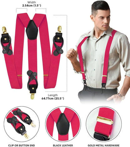 Solid Convertible Suspenders with Gold or Silver Hardware in a Box by Vittorio Farina (SUSP - CONV - GC_HOT - PINK) for Independent Retail Stores by Dubal Brothers