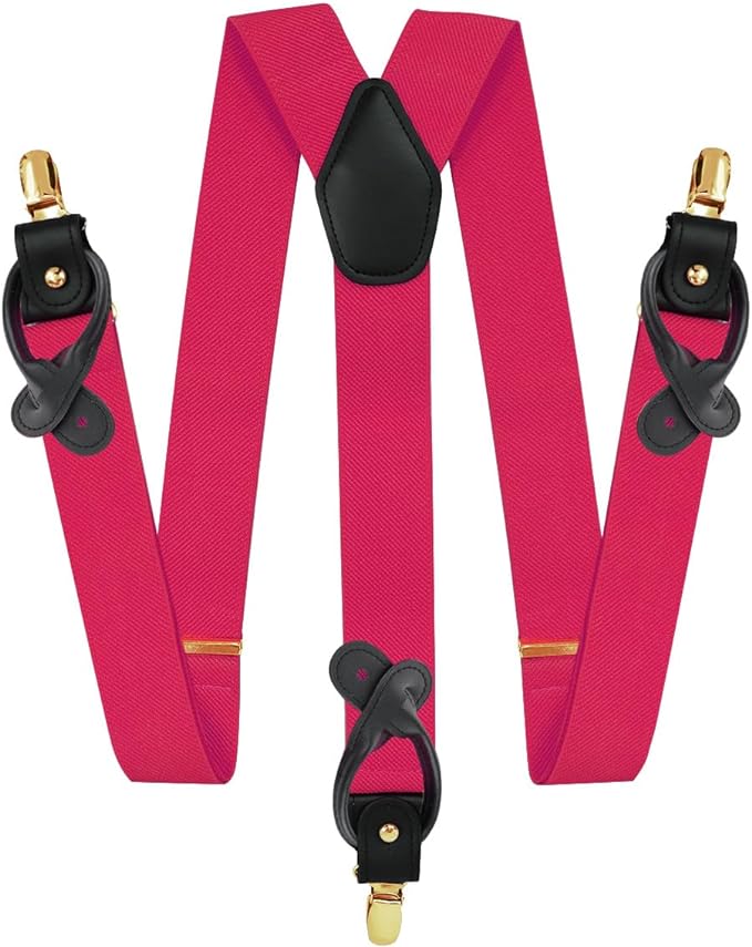 Solid Convertible Suspenders with Gold or Silver Hardware in a Box by Vittorio Farina (SUSP - CONV - GC_HOT - PINK) for Independent Retail Stores by Dubal Brothers