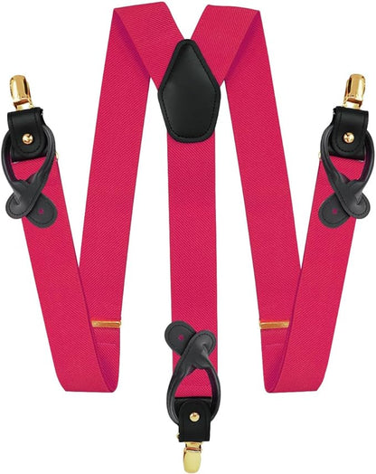 Solid Convertible Suspenders with Gold or Silver Hardware in a Box by Vittorio Farina (SUSP - CONV - GC_HOT - PINK) for Independent Retail Stores by Dubal Brothers