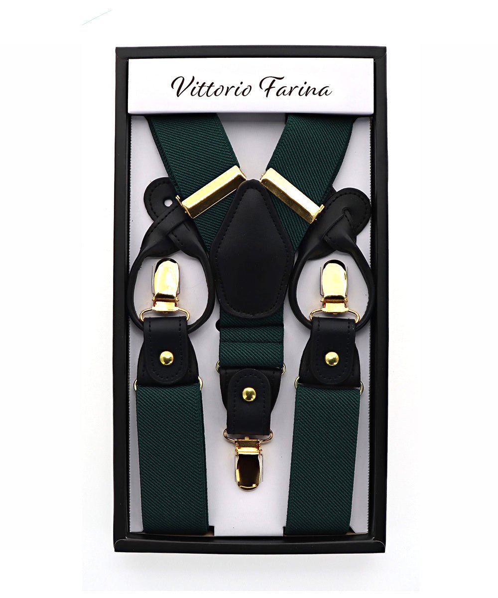 Solid Convertible Suspenders with Gold or Silver Hardware in a Box by Vittorio Farina (SUSP - CONV - GC_HUNTER) for Independent Retail Stores by Dubal Brothers