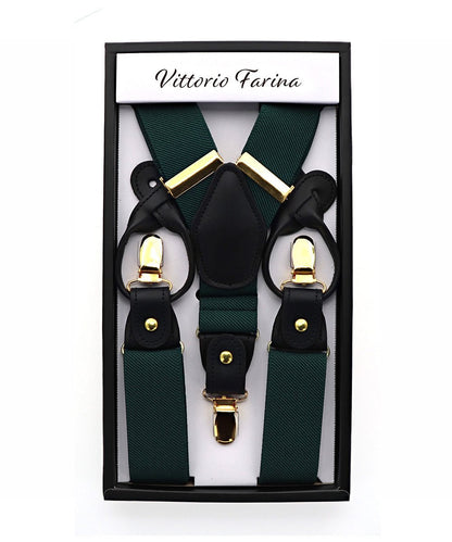 Solid Convertible Suspenders with Gold or Silver Hardware in a Box by Vittorio Farina (SUSP - CONV - GC_HUNTER) for Independent Retail Stores by Dubal Brothers