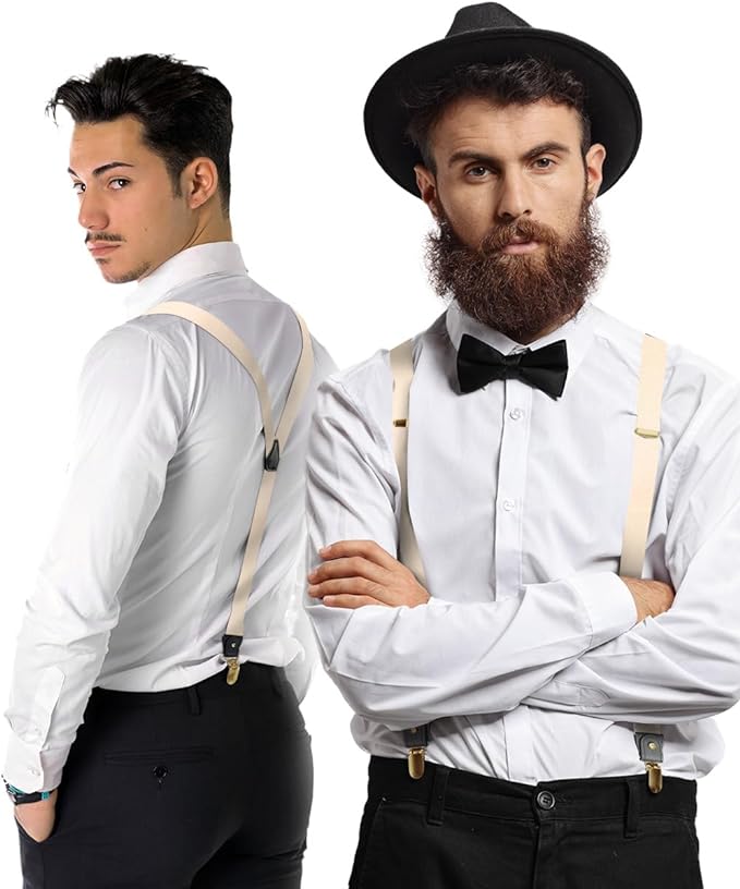 Solid Convertible Suspenders with Gold or Silver Hardware in a Box by Vittorio Farina (SUSP - CONV - GC_IVORY) for Independent Retail Stores by Dubal Brothers