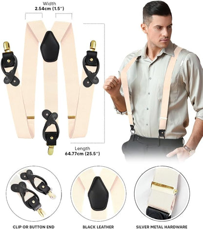 Solid Convertible Suspenders with Gold or Silver Hardware in a Box by Vittorio Farina (SUSP - CONV - GC_IVORY) for Independent Retail Stores by Dubal Brothers