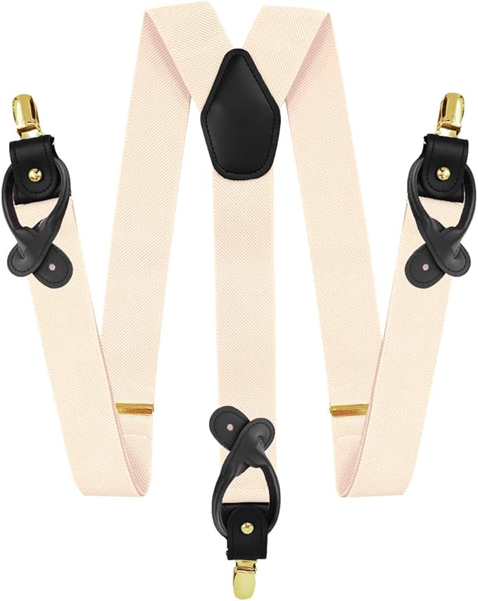 Solid Convertible Suspenders with Gold or Silver Hardware in a Box by Vittorio Farina (SUSP - CONV - GC_IVORY) for Independent Retail Stores by Dubal Brothers