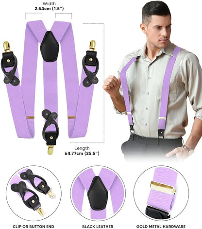 Solid Convertible Suspenders with Gold or Silver Hardware in a Box by Vittorio Farina (SUSP - CONV - GC_LAVENDER) for Independent Retail Stores by Dubal Brothers