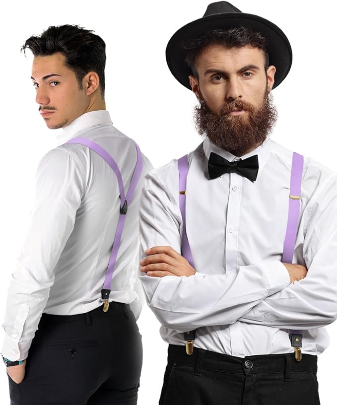 Solid Convertible Suspenders with Gold or Silver Hardware in a Box by Vittorio Farina (SUSP - CONV - GC_LAVENDER) for Independent Retail Stores by Dubal Brothers