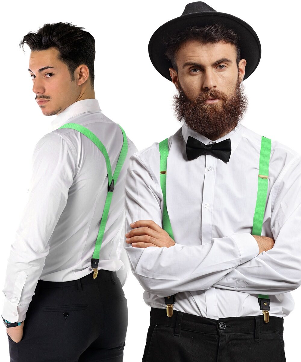 Solid Convertible Suspenders with Gold or Silver Hardware in a Box by Vittorio Farina (SUSP - CONV - GC_LIME) for Independent Retail Stores by Dubal Brothers