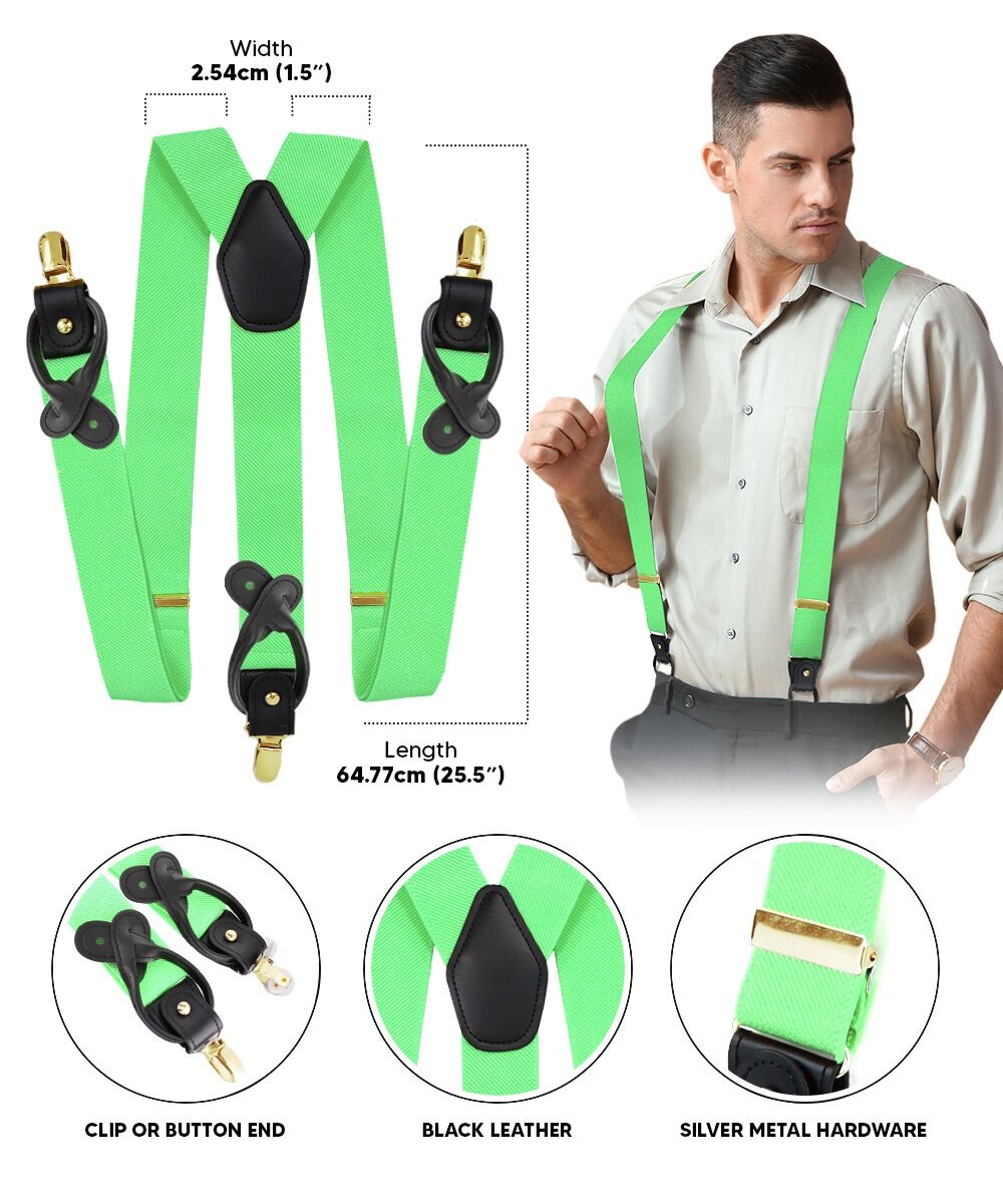Solid Convertible Suspenders with Gold or Silver Hardware in a Box by Vittorio Farina (SUSP - CONV - GC_LIME) for Independent Retail Stores by Dubal Brothers