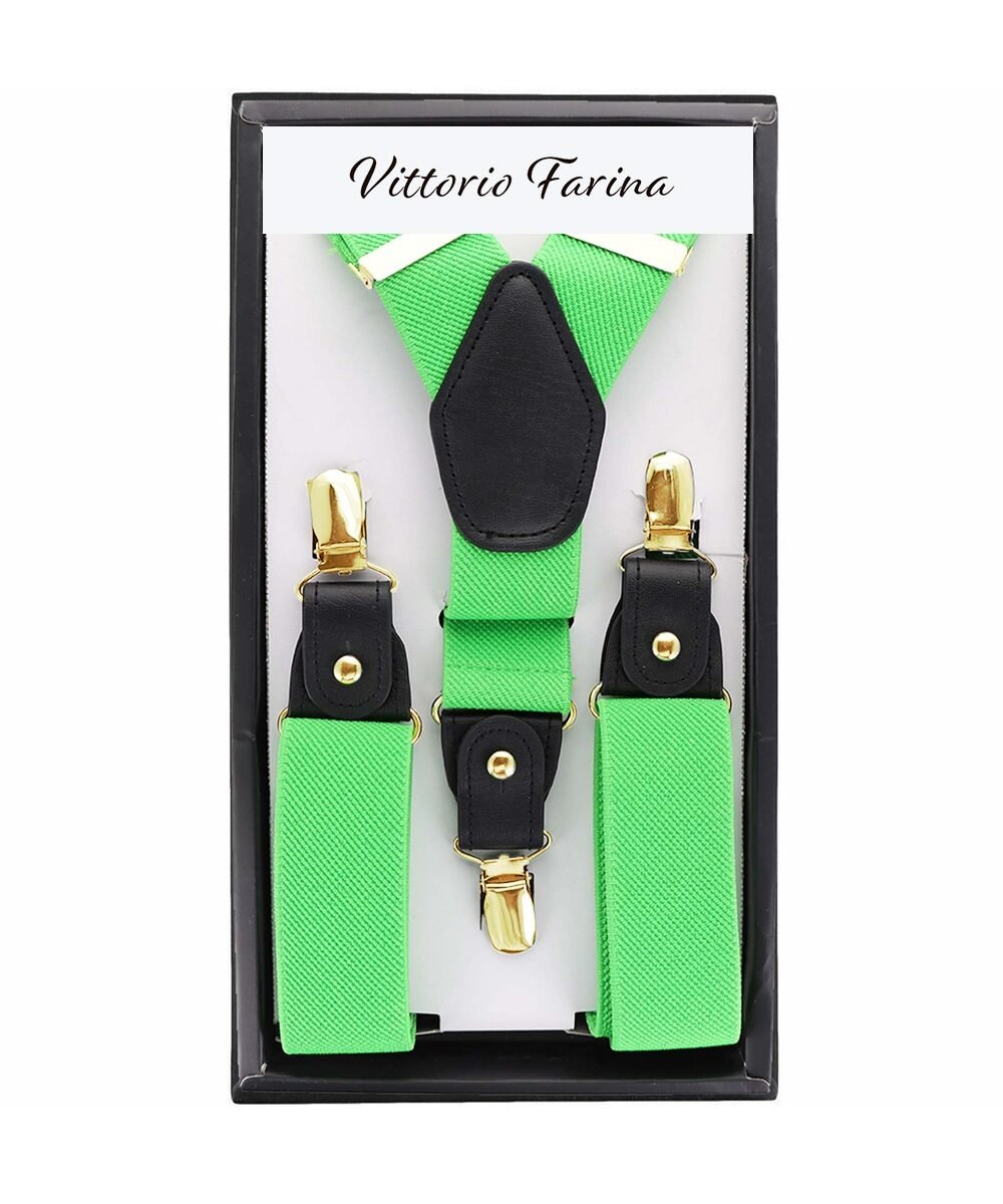 Solid Convertible Suspenders with Gold or Silver Hardware in a Box by Vittorio Farina (SUSP - CONV - GC_LIME) for Independent Retail Stores by Dubal Brothers