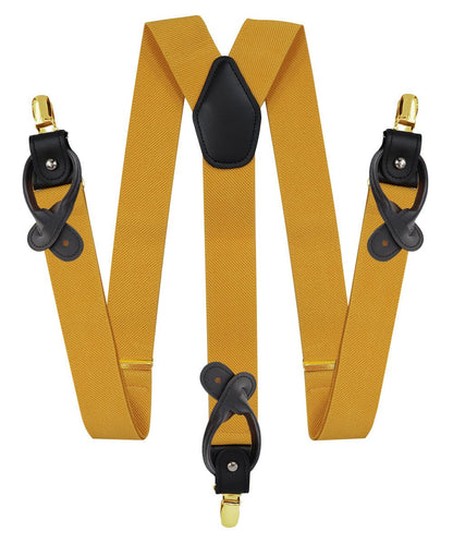 Solid Convertible Suspenders with Gold or Silver Hardware in a Box by Vittorio Farina (SUSP - CONV - GC_MUSTARD) for Independent Retail Stores by Dubal Brothers