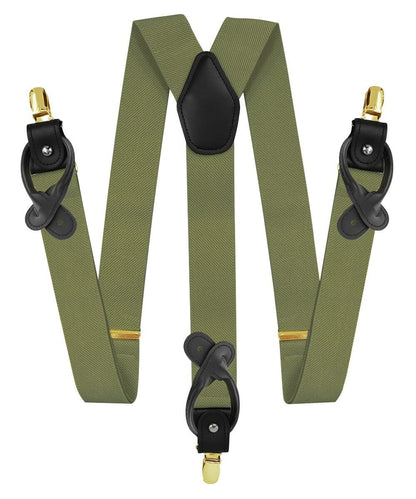 Solid Convertible Suspenders with Gold or Silver Hardware in a Box by Vittorio Farina (SUSP - CONV - GC_OLIVE) for Independent Retail Stores by Dubal Brothers
