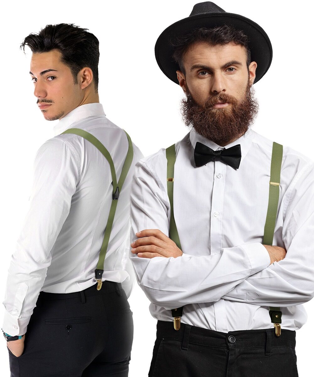 Solid Convertible Suspenders with Gold or Silver Hardware in a Box by Vittorio Farina (SUSP - CONV - GC_OLIVE) for Independent Retail Stores by Dubal Brothers