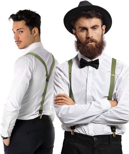 Solid Convertible Suspenders with Gold or Silver Hardware in a Box by Vittorio Farina (SUSP - CONV - GC_OLIVE) for Independent Retail Stores by Dubal Brothers
