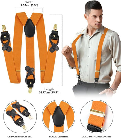 Solid Convertible Suspenders with Gold or Silver Hardware in a Box by Vittorio Farina (SUSP - CONV - GC_ORANGE) for Independent Retail Stores by Dubal Brothers