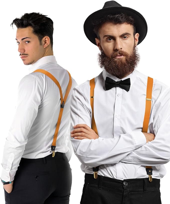 Solid Convertible Suspenders with Gold or Silver Hardware in a Box by Vittorio Farina (SUSP - CONV - GC_ORANGE) for Independent Retail Stores by Dubal Brothers