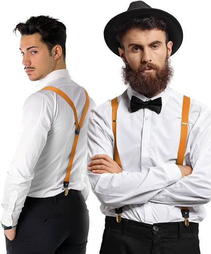 Solid Convertible Suspenders with Gold or Silver Hardware in a Box by Vittorio Farina (SUSP - CONV - GC_ORANGE) for Independent Retail Stores by Dubal Brothers