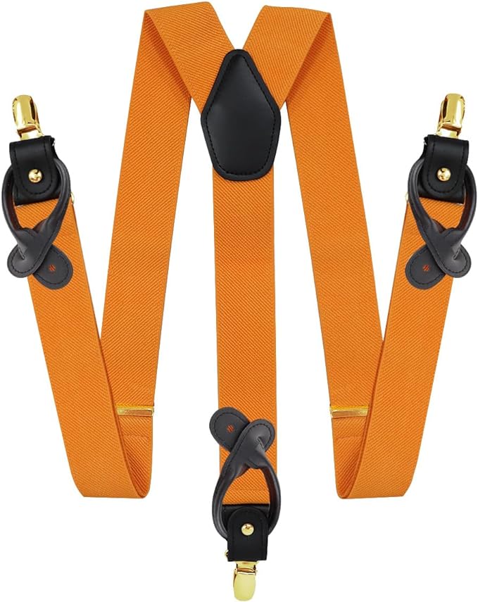 Solid Convertible Suspenders with Gold or Silver Hardware in a Box by Vittorio Farina (SUSP - CONV - GC_ORANGE) for Independent Retail Stores by Dubal Brothers