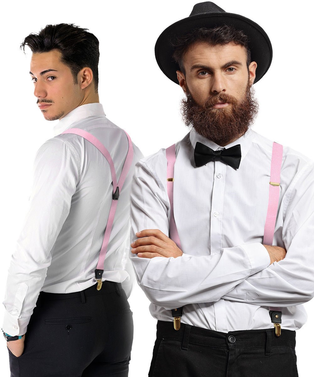 Solid Convertible Suspenders with Gold or Silver Hardware in a Box by Vittorio Farina (SUSP - CONV - GC_PINK) for Independent Retail Stores by Dubal Brothers