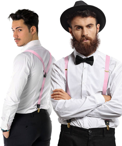 Solid Convertible Suspenders with Gold or Silver Hardware in a Box by Vittorio Farina (SUSP - CONV - GC_PINK) for Independent Retail Stores by Dubal Brothers