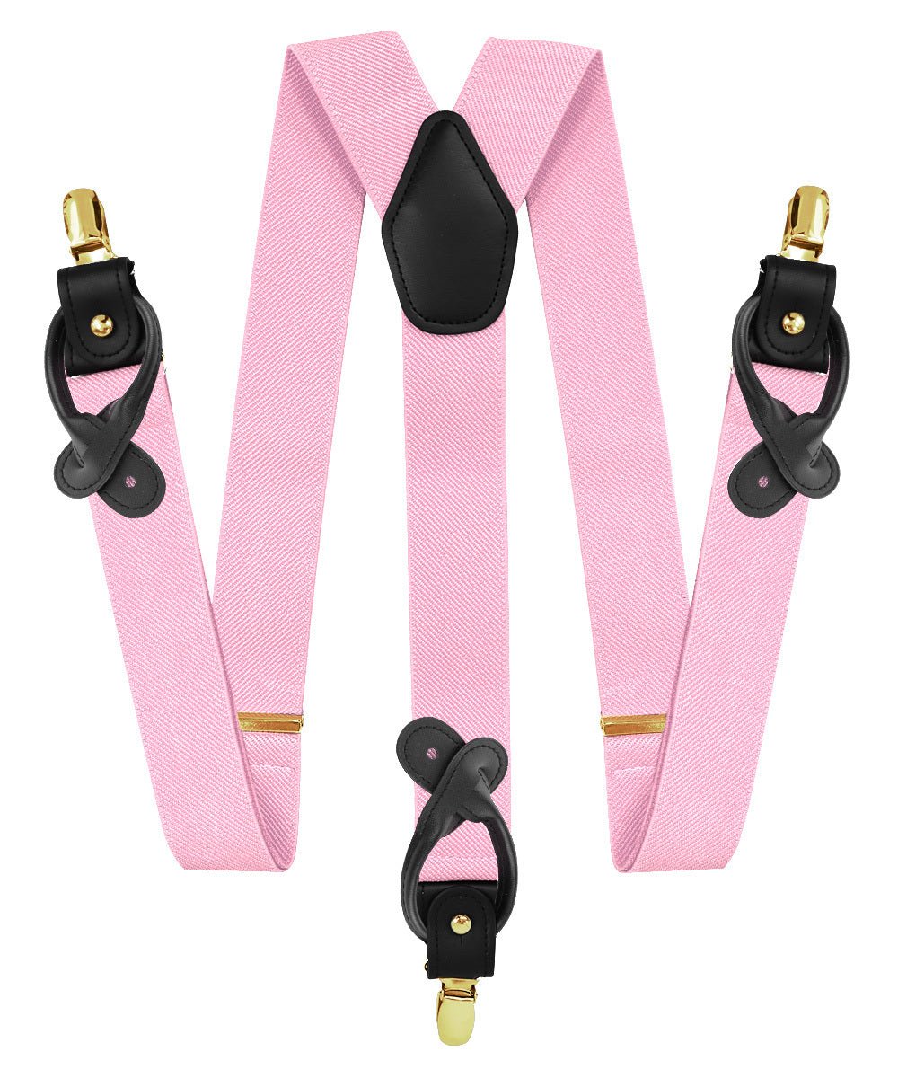 Solid Convertible Suspenders with Gold or Silver Hardware in a Box by Vittorio Farina (SUSP - CONV - GC_PINK) for Independent Retail Stores by Dubal Brothers