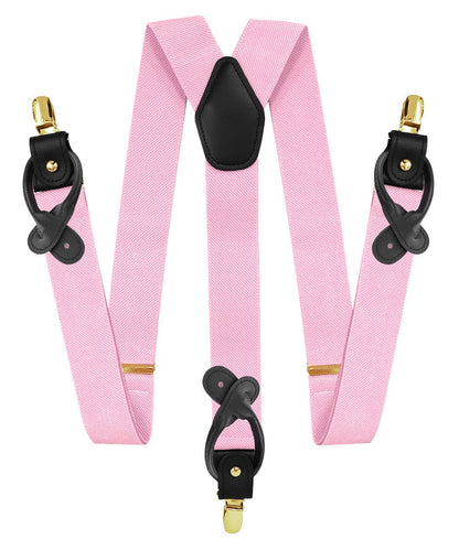 Solid Convertible Suspenders with Gold or Silver Hardware in a Box by Vittorio Farina (SUSP - CONV - GC_PINK) for Independent Retail Stores by Dubal Brothers