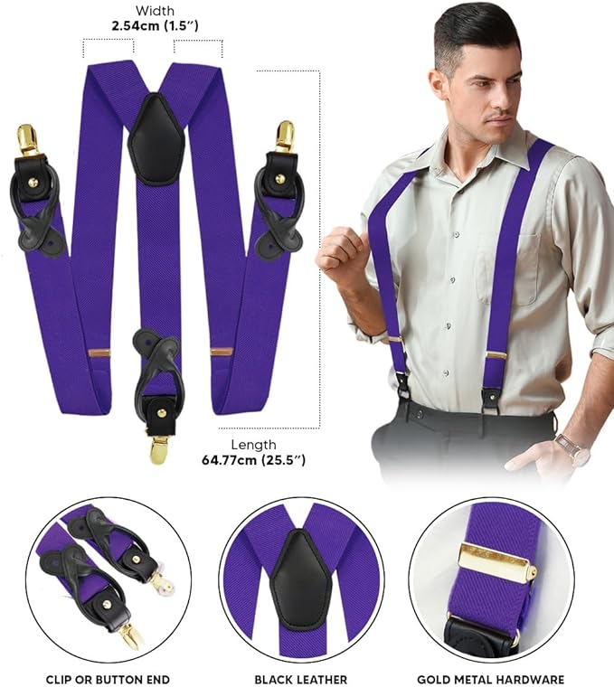 Solid Convertible Suspenders with Gold or Silver Hardware in a Box by Vittorio Farina (SUSP - CONV - GC_PURPLE) for Independent Retail Stores by Dubal Brothers