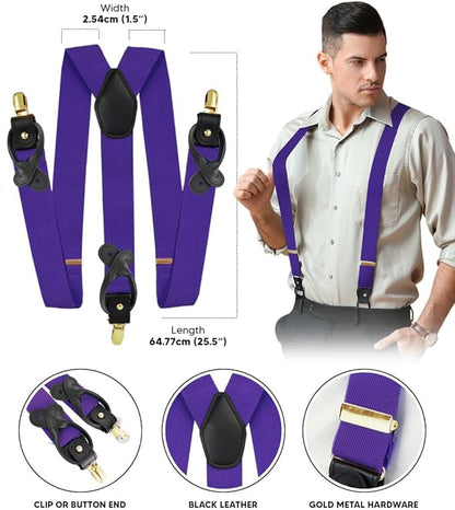 Solid Convertible Suspenders with Gold or Silver Hardware in a Box by Vittorio Farina (SUSP - CONV - GC_PURPLE) for Independent Retail Stores by Dubal Brothers