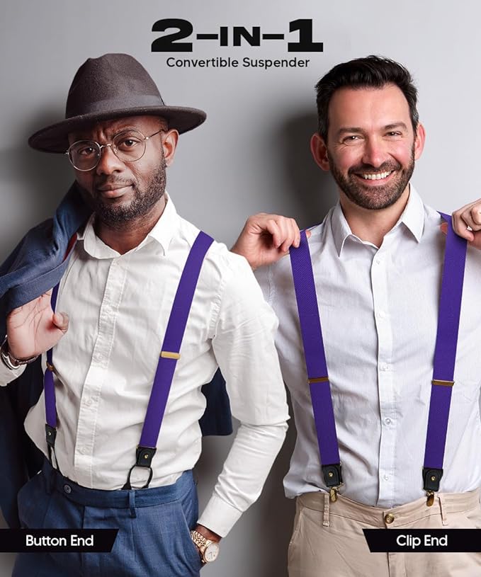 Solid Convertible Suspenders with Gold or Silver Hardware in a Box by Vittorio Farina (SUSP - CONV - GC_PURPLE) for Independent Retail Stores by Dubal Brothers