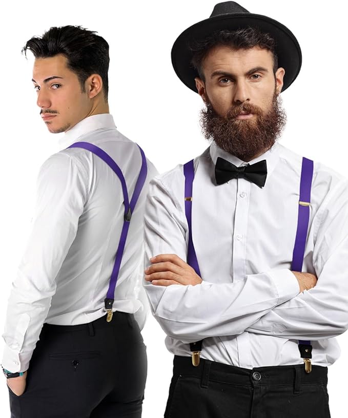 Solid Convertible Suspenders with Gold or Silver Hardware in a Box by Vittorio Farina (SUSP - CONV - GC_PURPLE) for Independent Retail Stores by Dubal Brothers