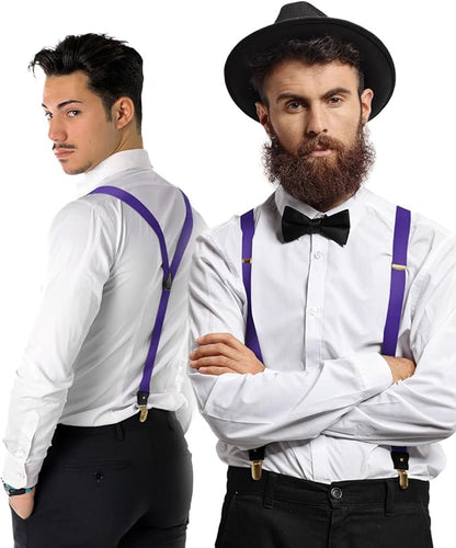 Solid Convertible Suspenders with Gold or Silver Hardware in a Box by Vittorio Farina (SUSP - CONV - GC_PURPLE) for Independent Retail Stores by Dubal Brothers