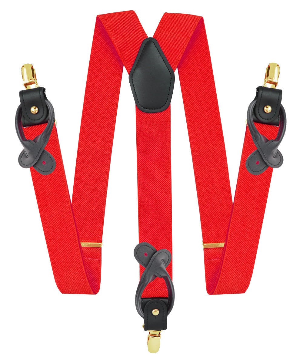 Solid Convertible Suspenders with Gold or Silver Hardware in a Box by Vittorio Farina (SUSP - CONV - GC_RED) for Independent Retail Stores by Dubal Brothers