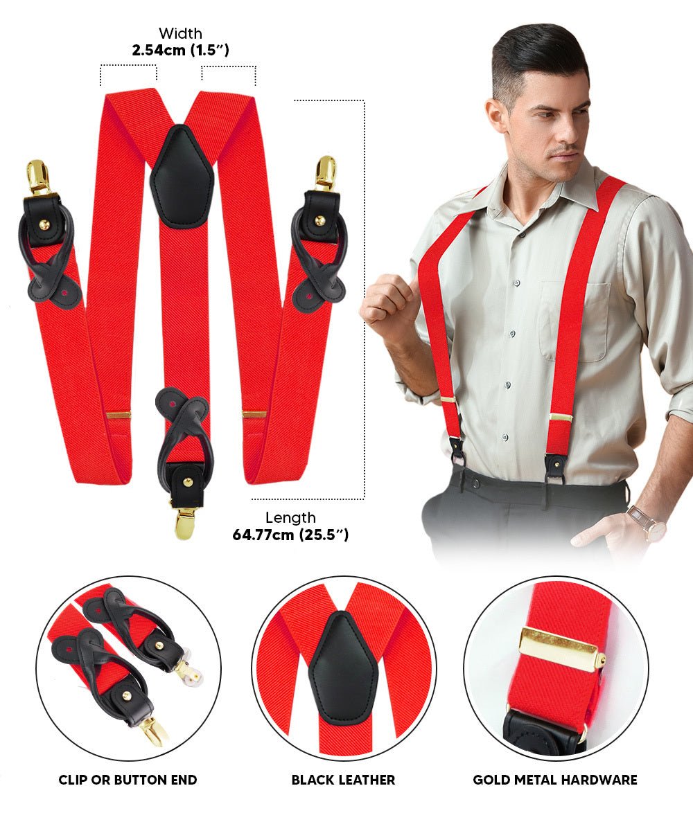 Solid Convertible Suspenders with Gold or Silver Hardware in a Box by Vittorio Farina (SUSP - CONV - GC_RED) for Independent Retail Stores by Dubal Brothers