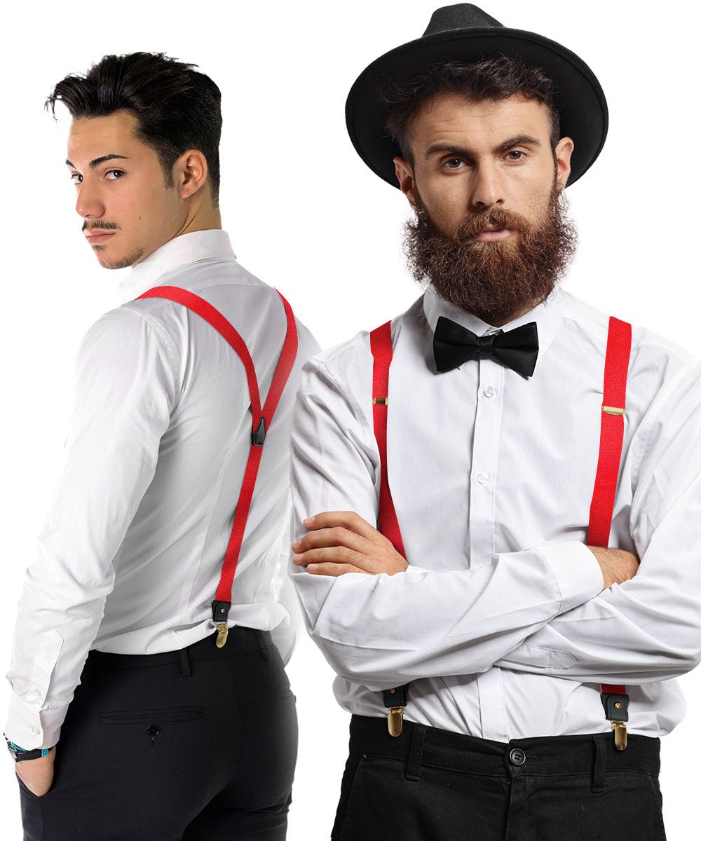 Solid Convertible Suspenders with Gold or Silver Hardware in a Box by Vittorio Farina (SUSP - CONV - GC_RED) for Independent Retail Stores by Dubal Brothers