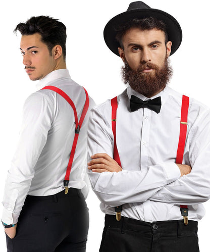 Solid Convertible Suspenders with Gold or Silver Hardware in a Box by Vittorio Farina (SUSP - CONV - GC_RED) for Independent Retail Stores by Dubal Brothers